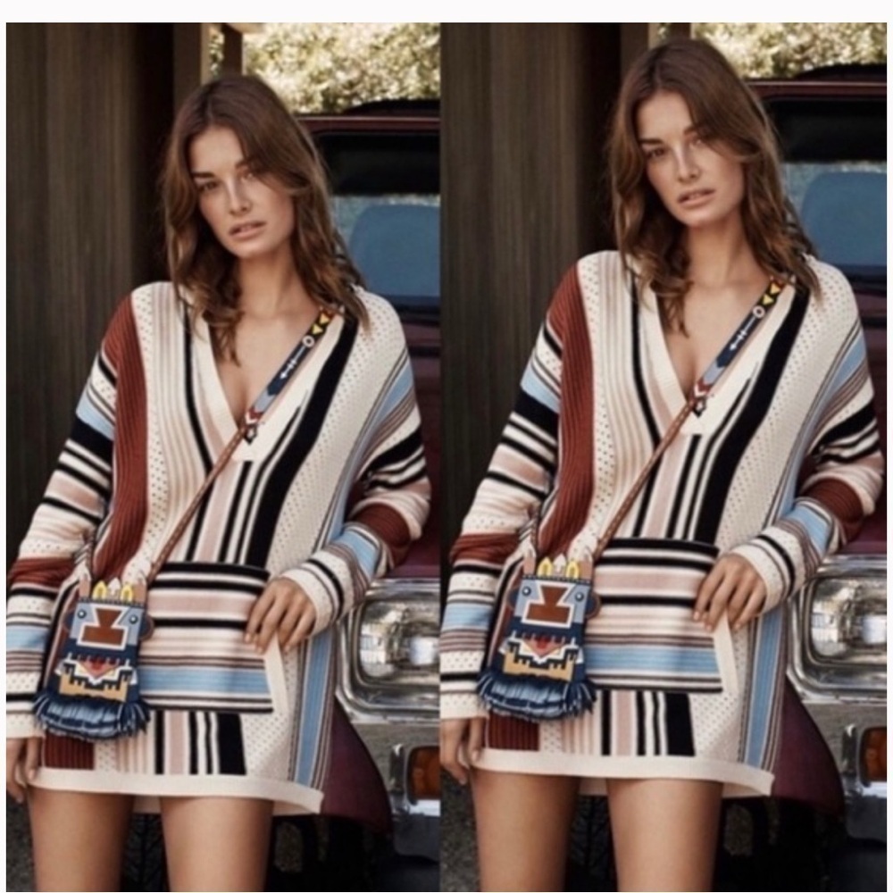 Tory Burch Baja Mixed-Print Hooded Sweater, New Ivory
